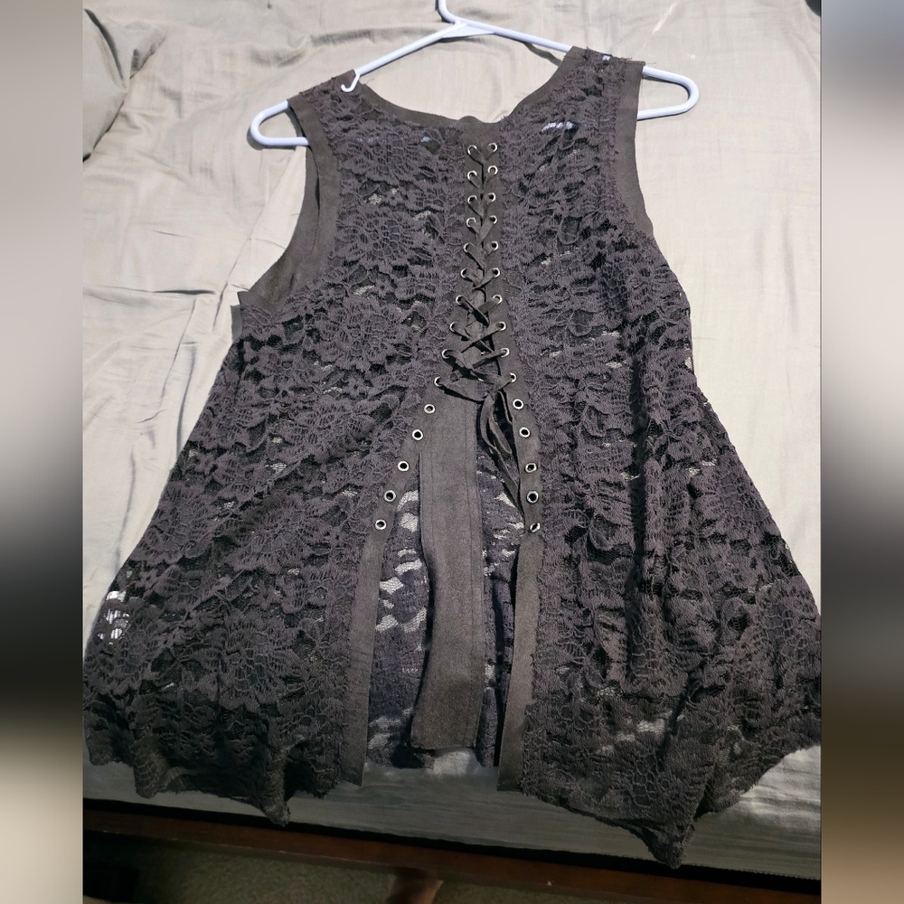 Voice of California womens lace up tops. Dark grey. medium